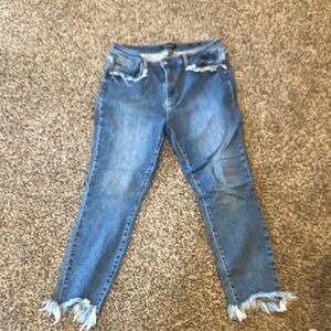 Judy Blue Ankle Cropped Blue Jeans with Distressed Hem